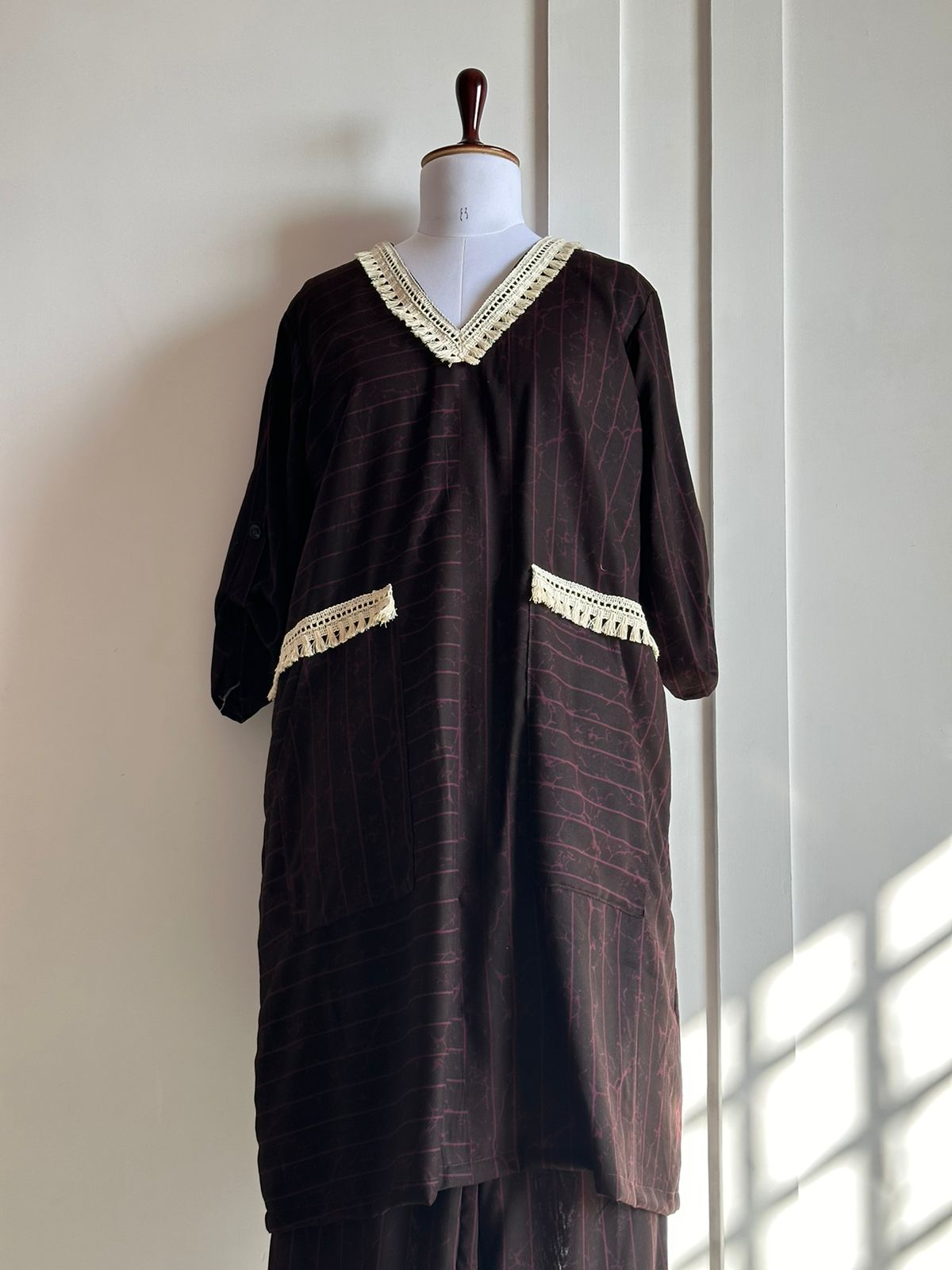 Brown Cotton Lace kurta Plazzo Set