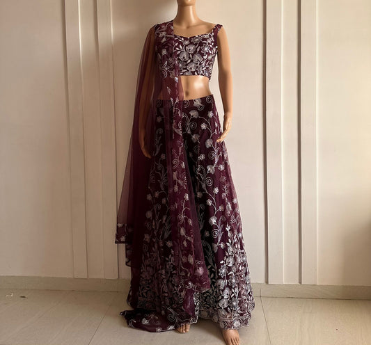 Purple with silver line lehenga