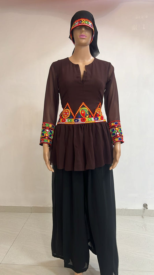 Rich chocolate-brown peplum kurta (Only Kurta)