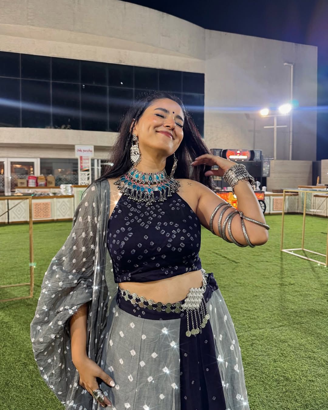 Indigo Grey Bandhej Fusion Lehenga Set