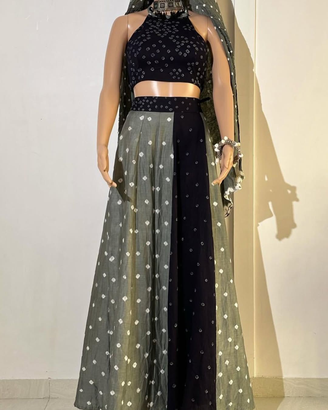 Indigo Grey Bandhej Fusion Lehenga Set