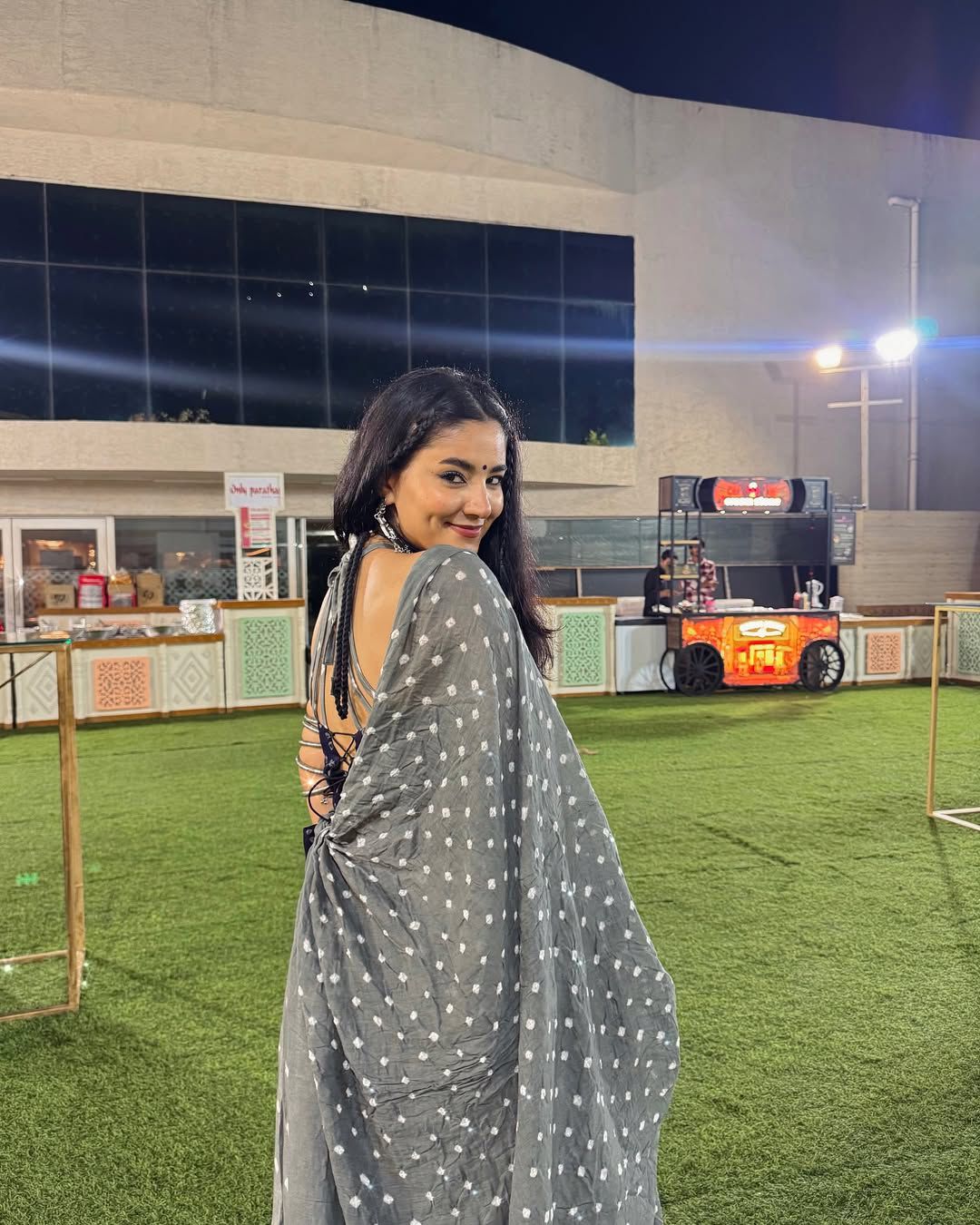 Indigo Grey Bandhej Fusion Lehenga Set