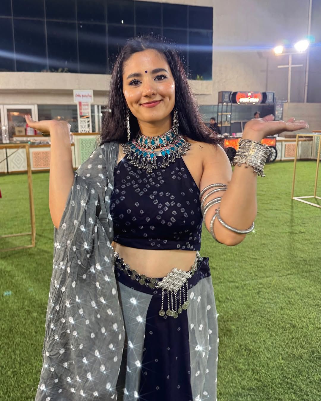 Indigo Grey Bandhej Fusion Lehenga Set