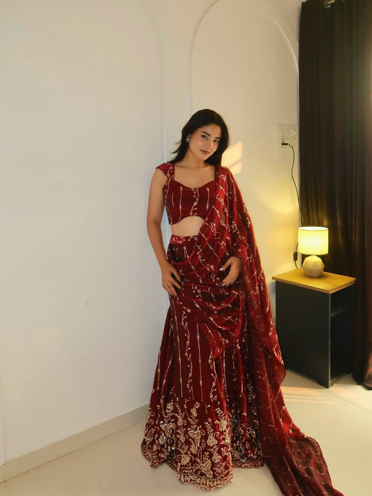 Crimson Regal Cascade Saree