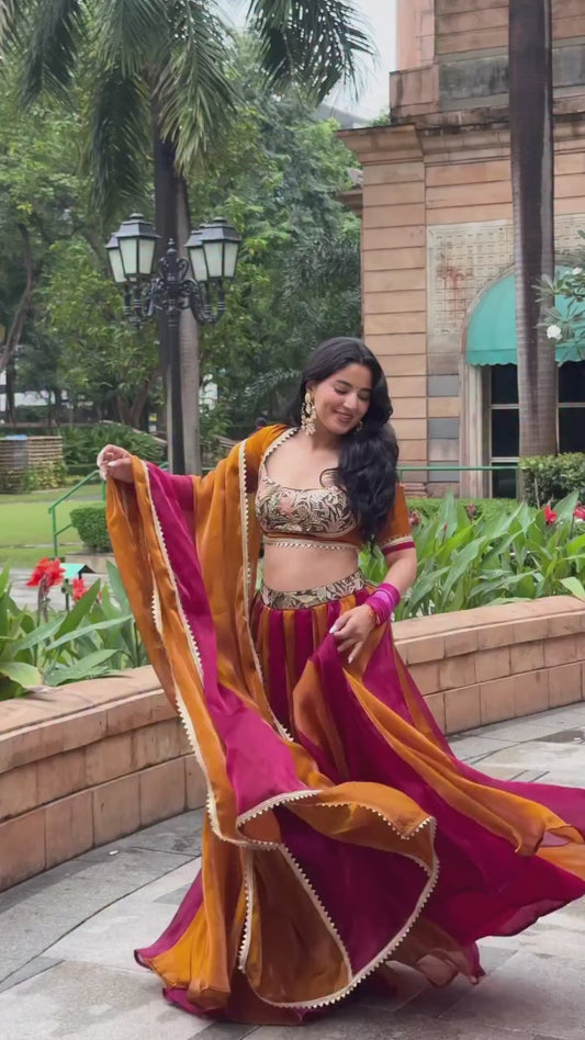 Regal Maroon & Mustard Silk Lehenga Set