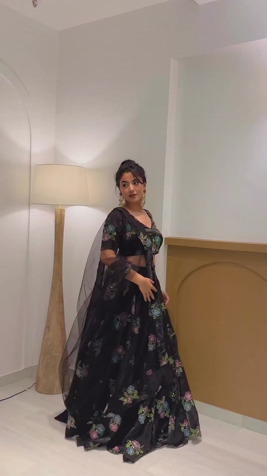 Dark Moonlit Black Lehenga