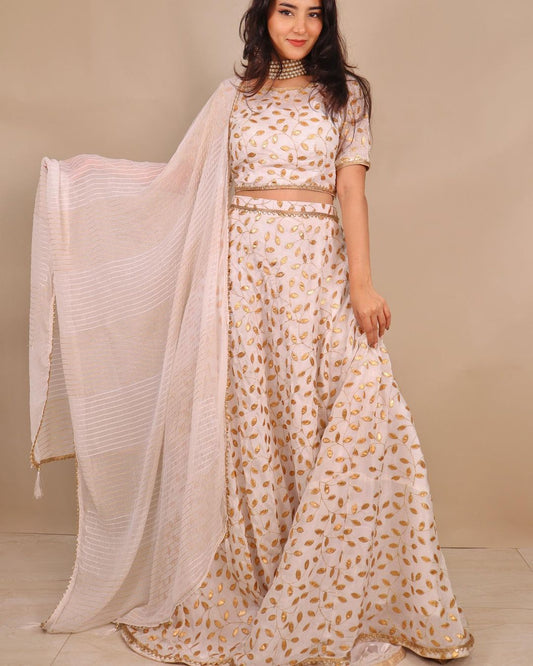 ✨Crepe georgette white lehenga set✨