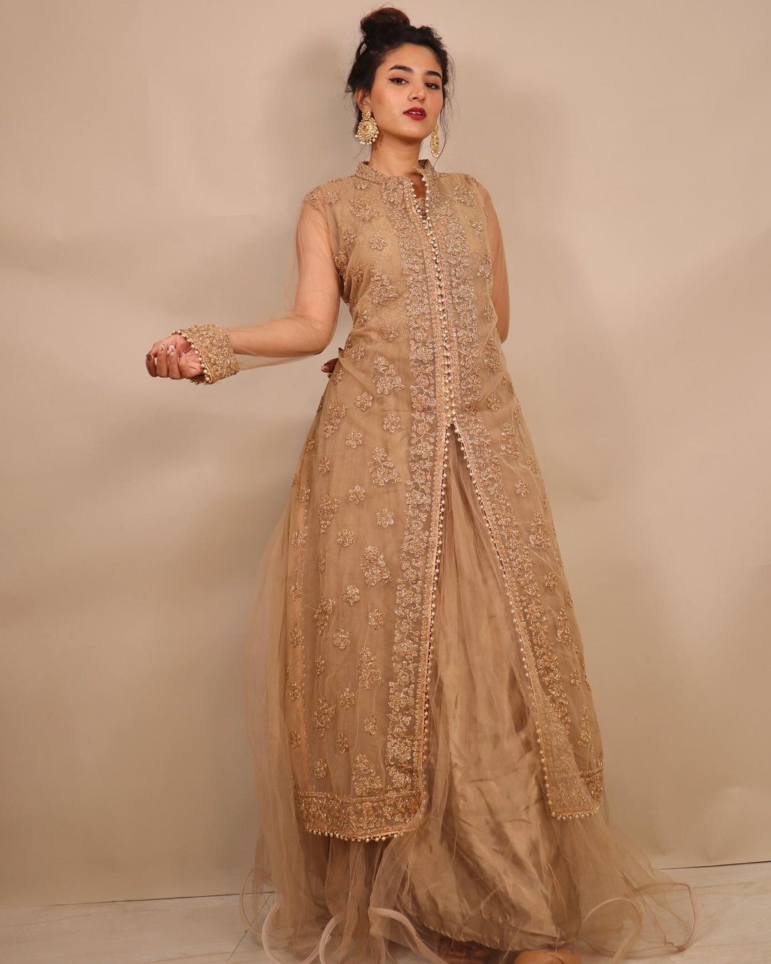 Brown With Golden Print Long Gown Latest Kurti Designs – Noorfashion  Company | Printed long gowns, Cotton long dress, Stylish dresses