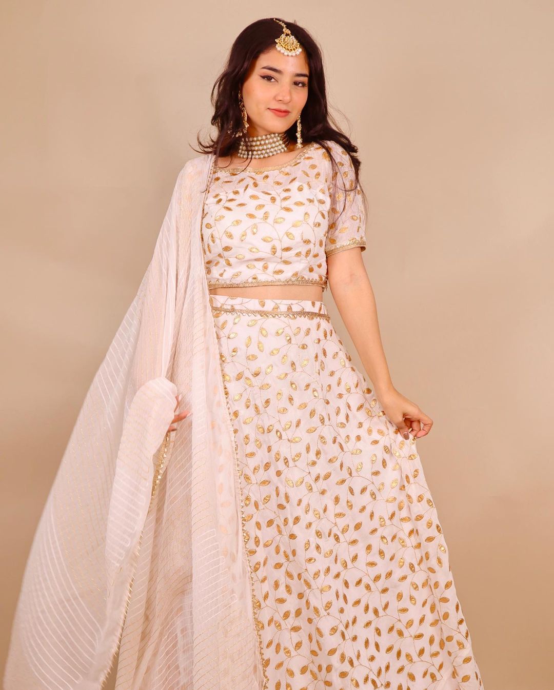 ✨Crepe georgette white lehenga set✨