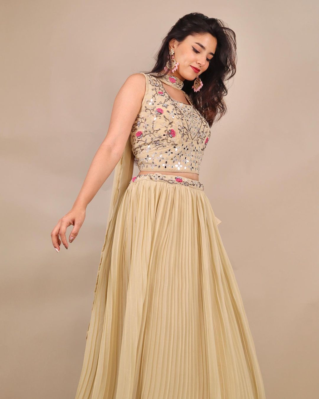 Silk paper pleated lehenga set with dupatta