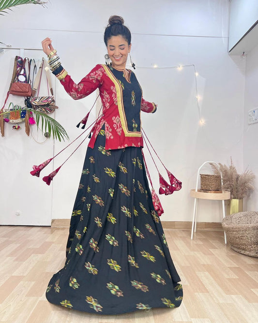 Cotton Red Black Lehenga