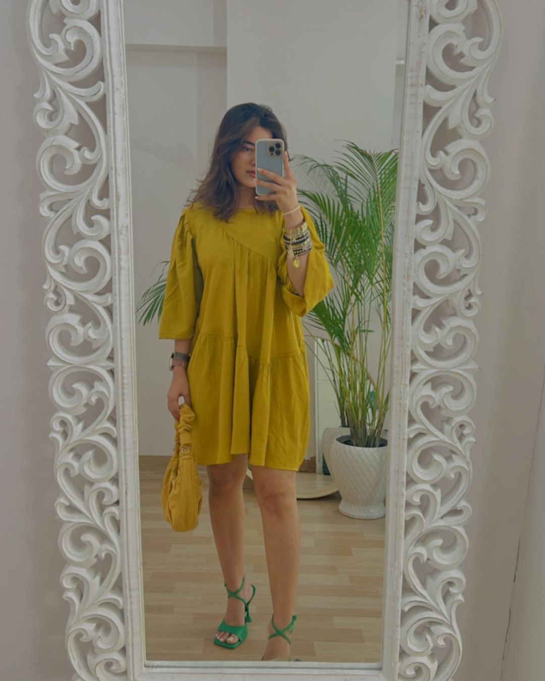 Yellow detailed dress