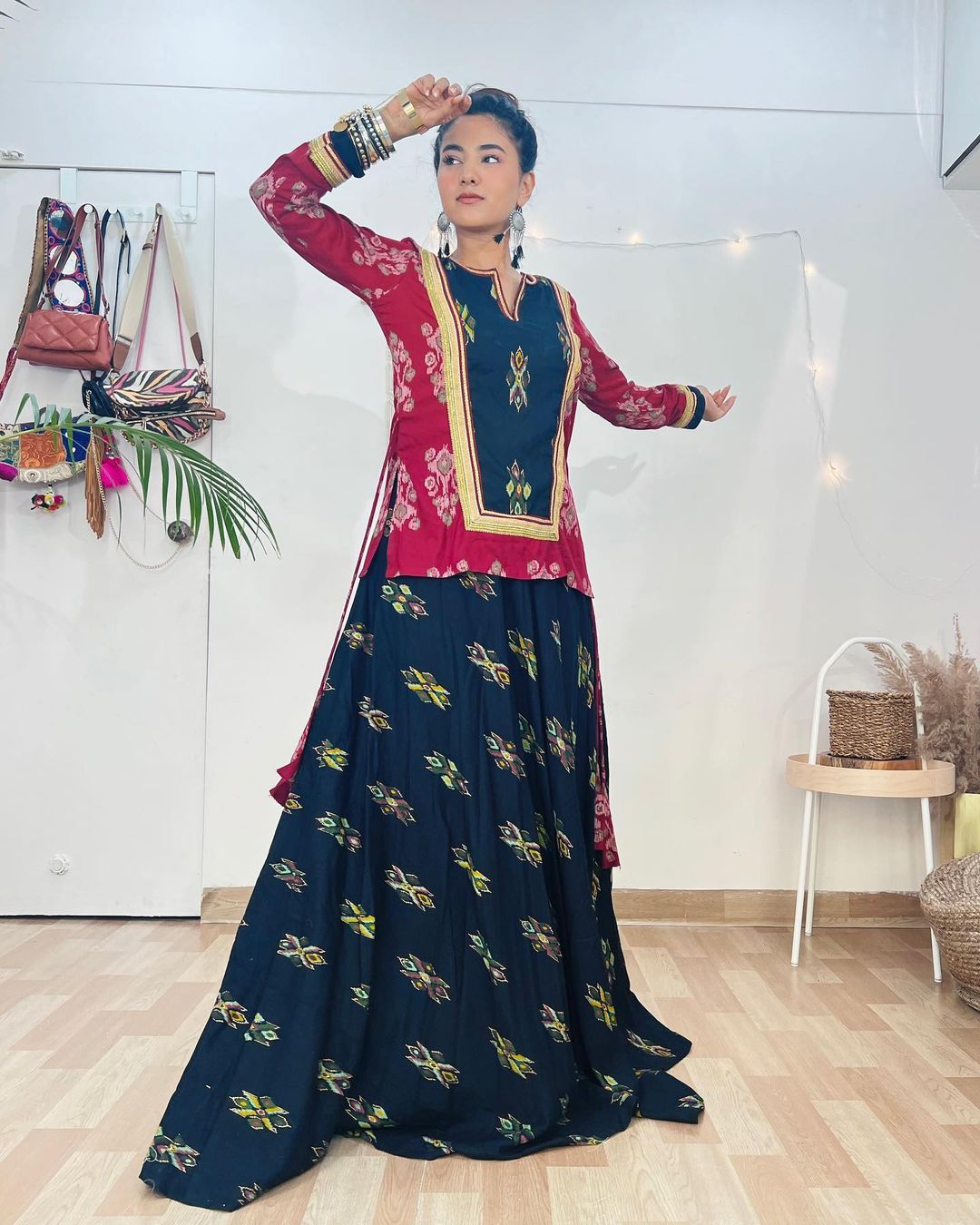 Cotton Red Black Lehenga