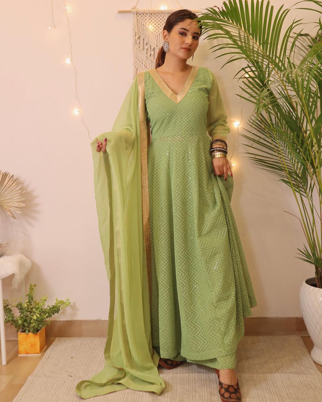 Light Green Criss Cross Anarkali