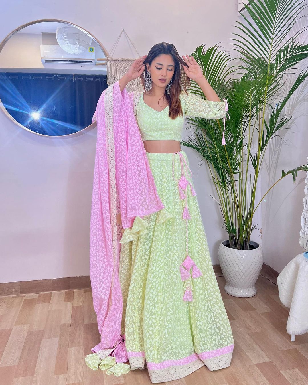 Pink-Green Chikken Lehenga