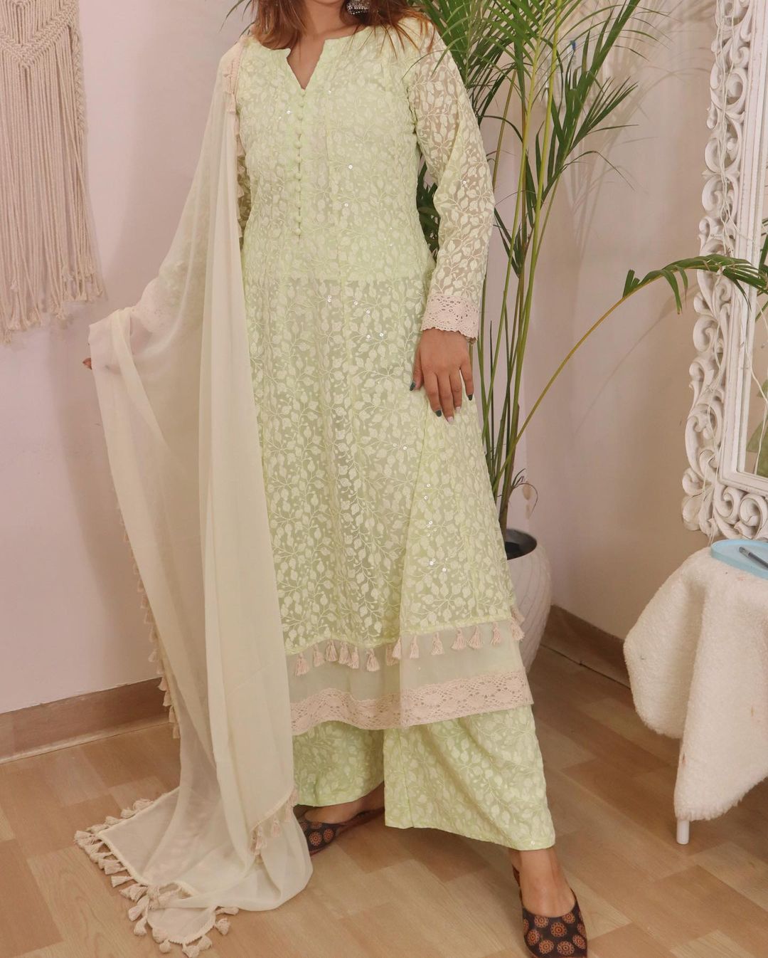 Powder Blue Mirror & Gota Patti Chikankari Suit – Dress365days