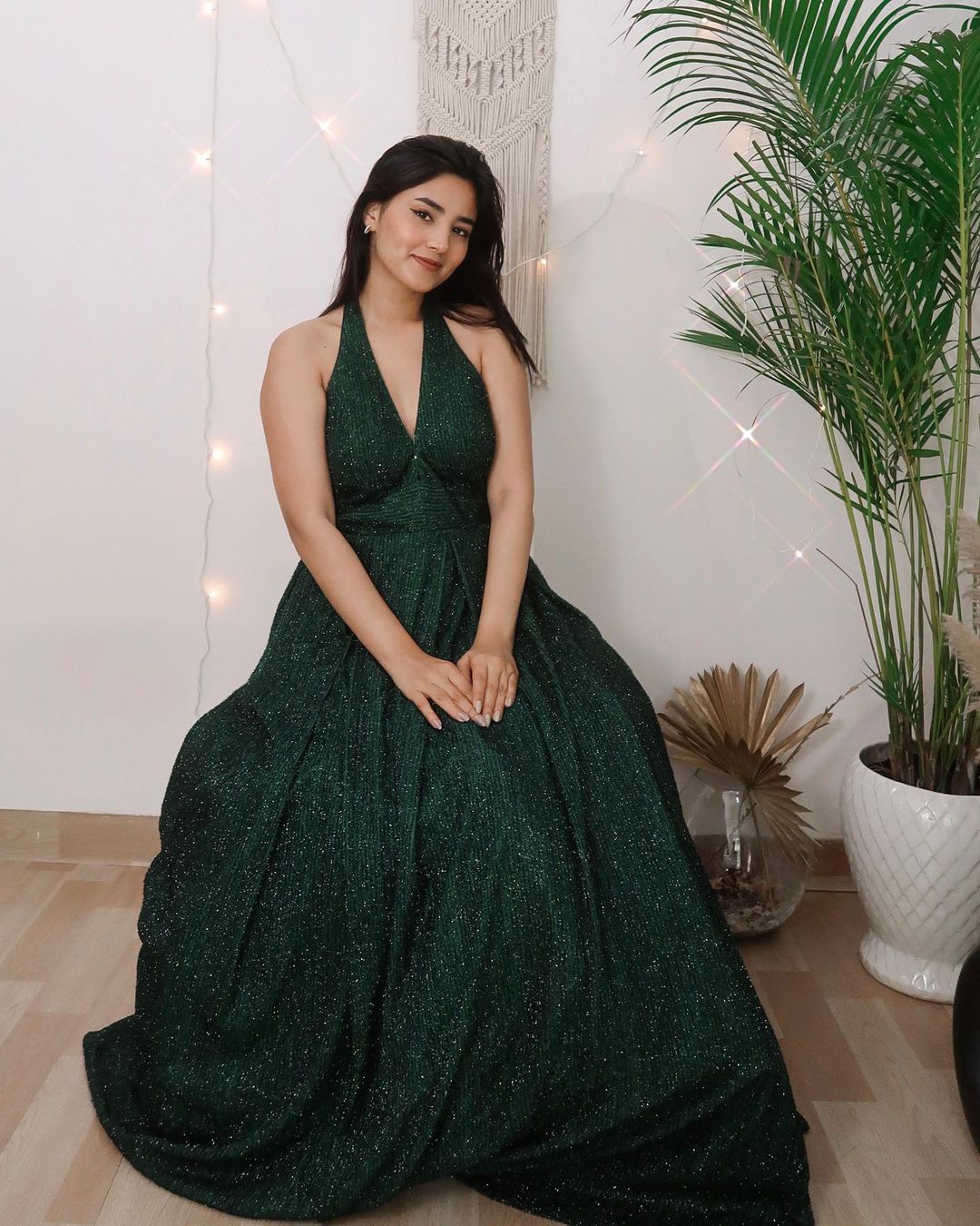 Dark green shimmer gown