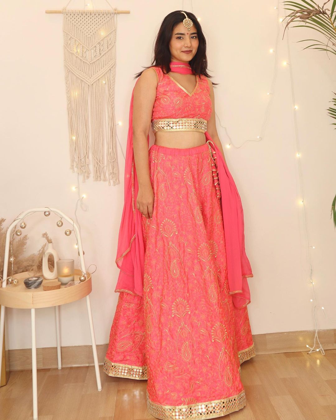 Backless pink lehenga