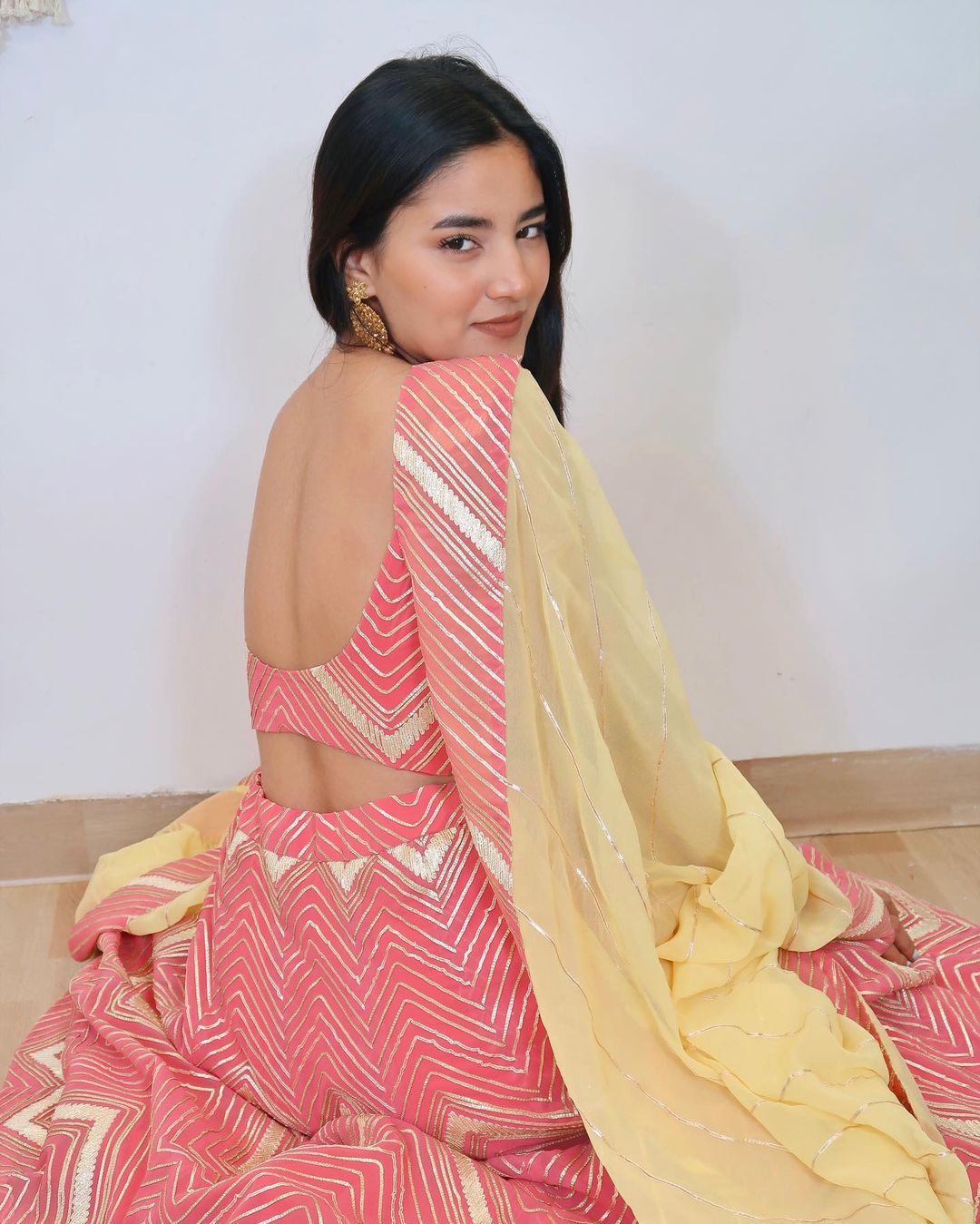 New golden pink lehenga