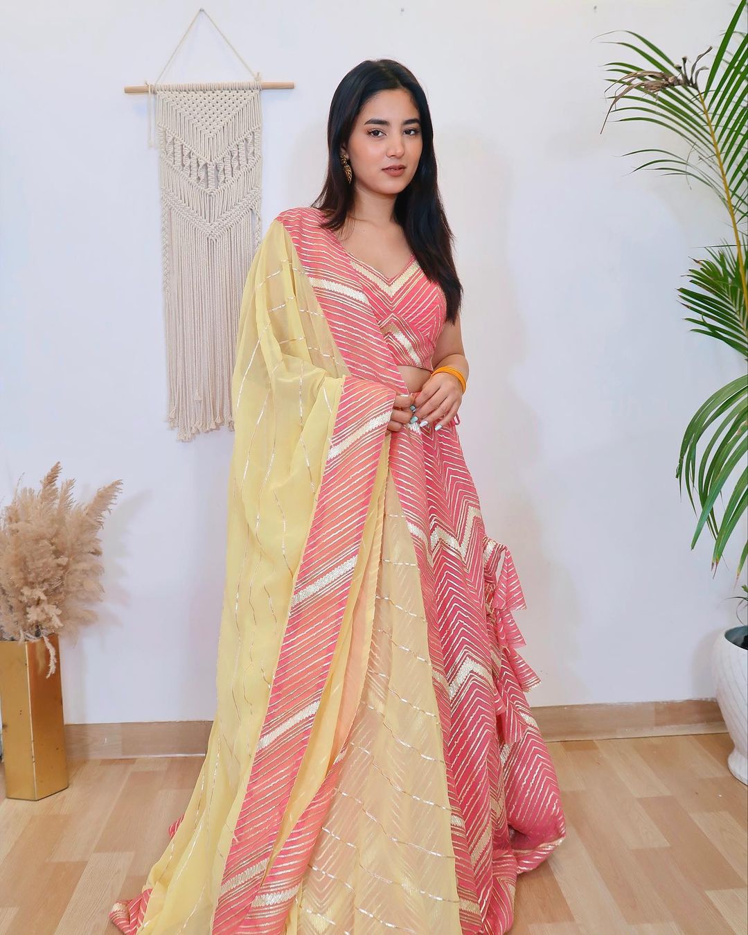 New golden pink lehenga