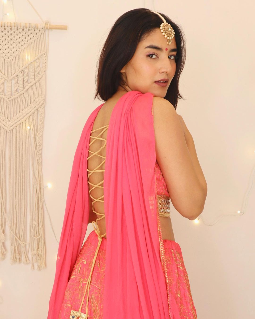 Backless pink lehenga