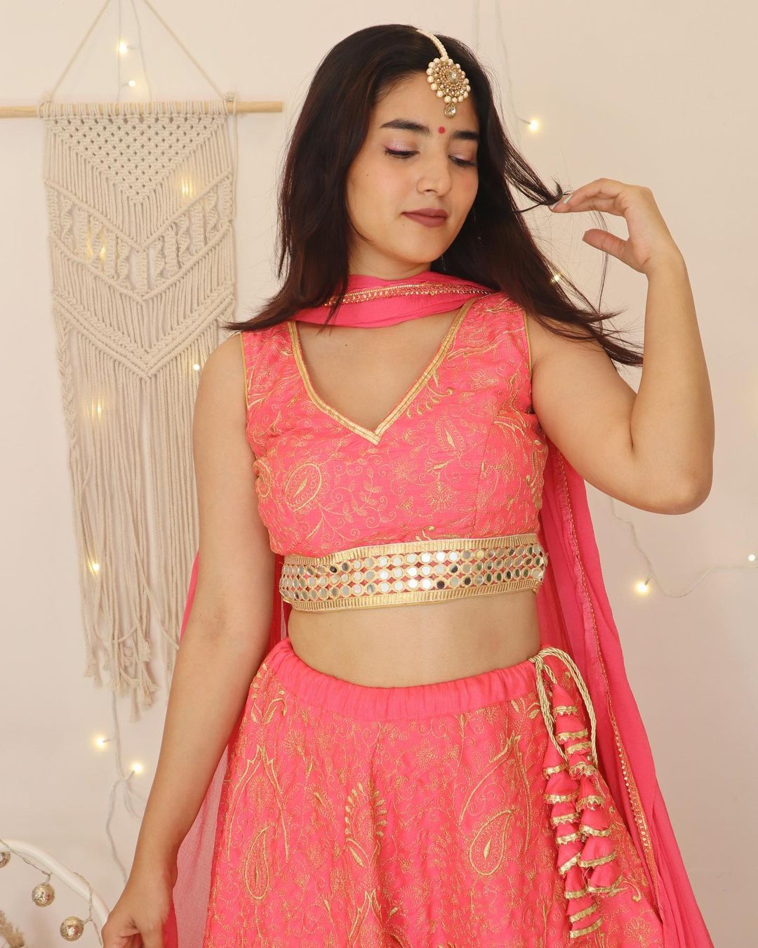 Backless pink lehenga