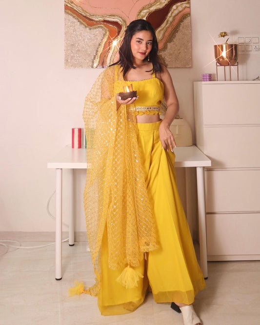 Yellow Plazzo Kurta Set with tassels