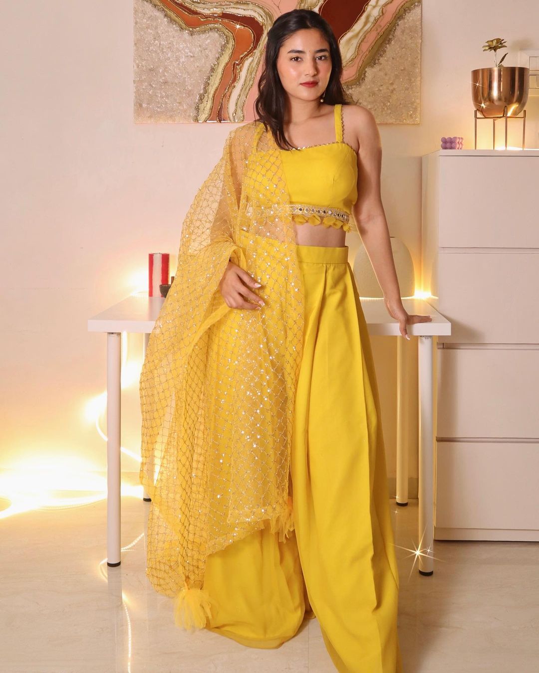 Yellow Plazzo Kurta Set with tassels