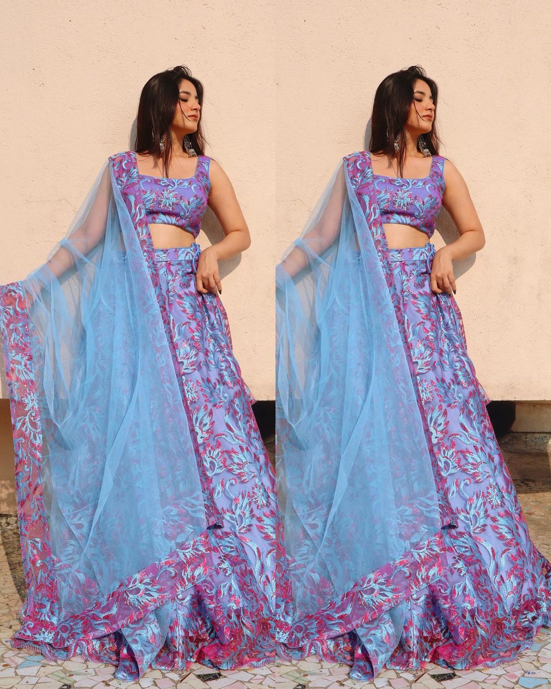 Peacock Lehenga with sequin work and embroidery