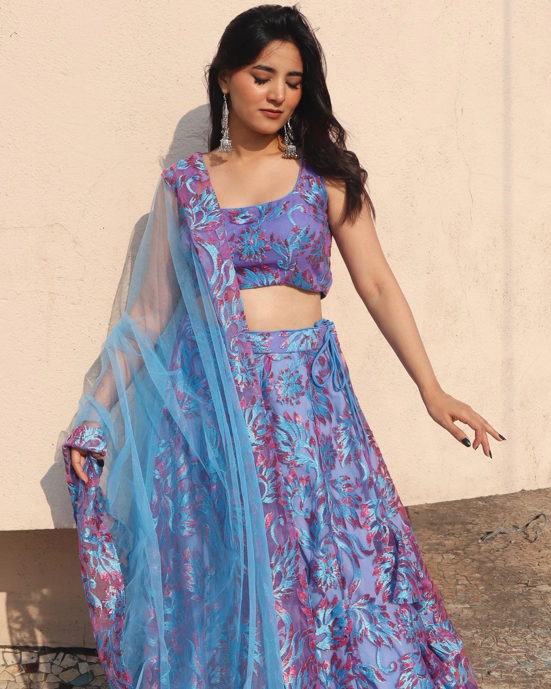 Peacock Lehenga with sequin work and embroidery