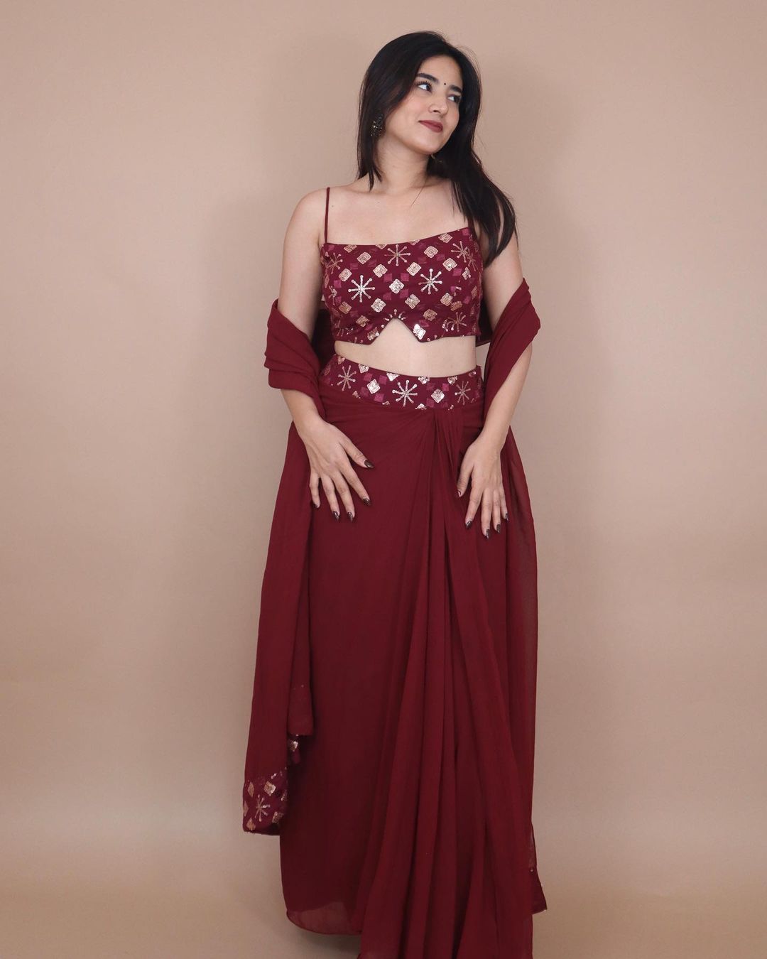 Maroon Dhoti Skirt