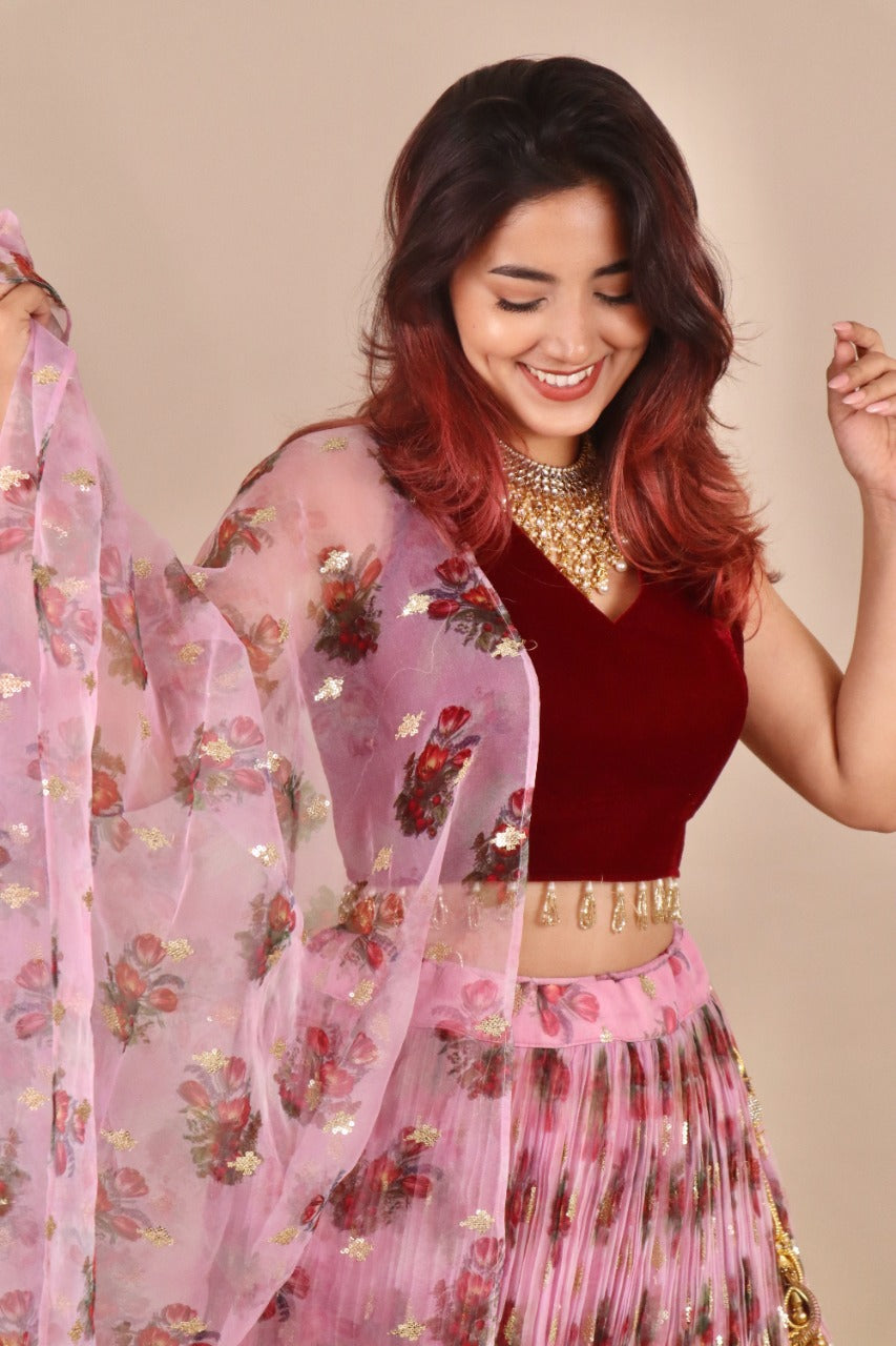 Velevt Floral Lehenga