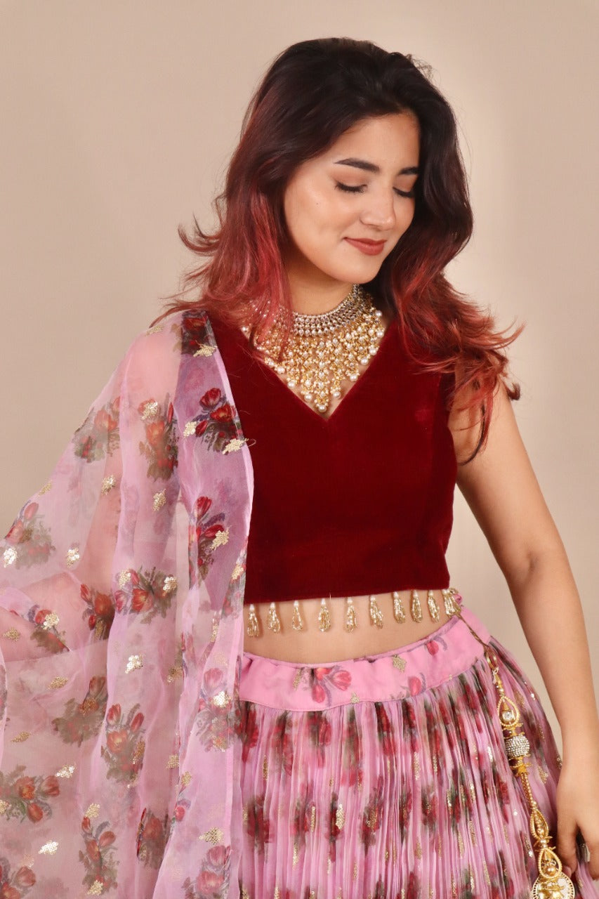 Velevt Floral Lehenga