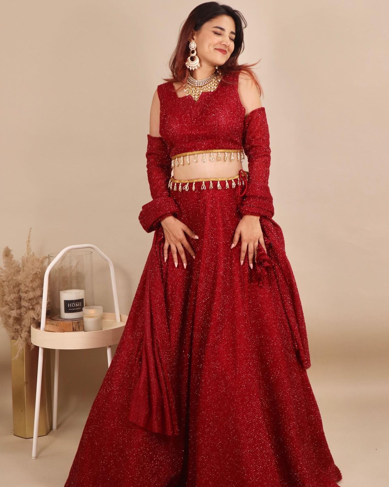 Red Shimmer Lehenga