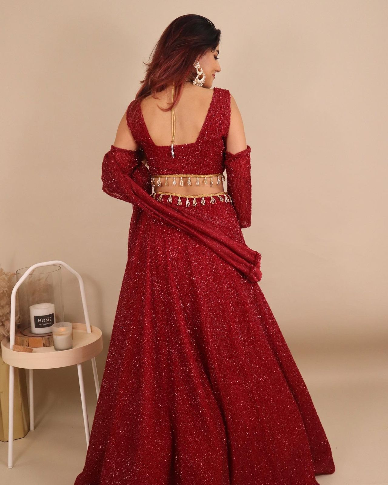 Red Shimmer Lehenga