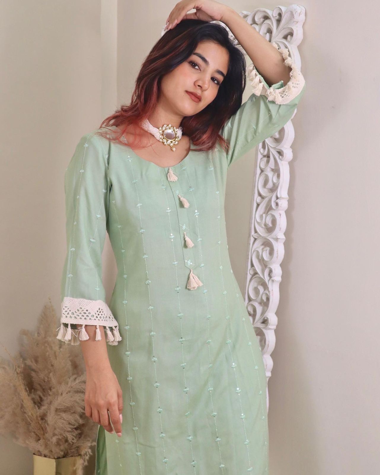 Mint Green Suit with Lace