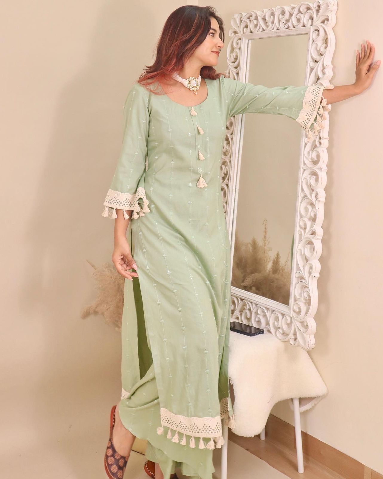 Mint Green Suit with Lace