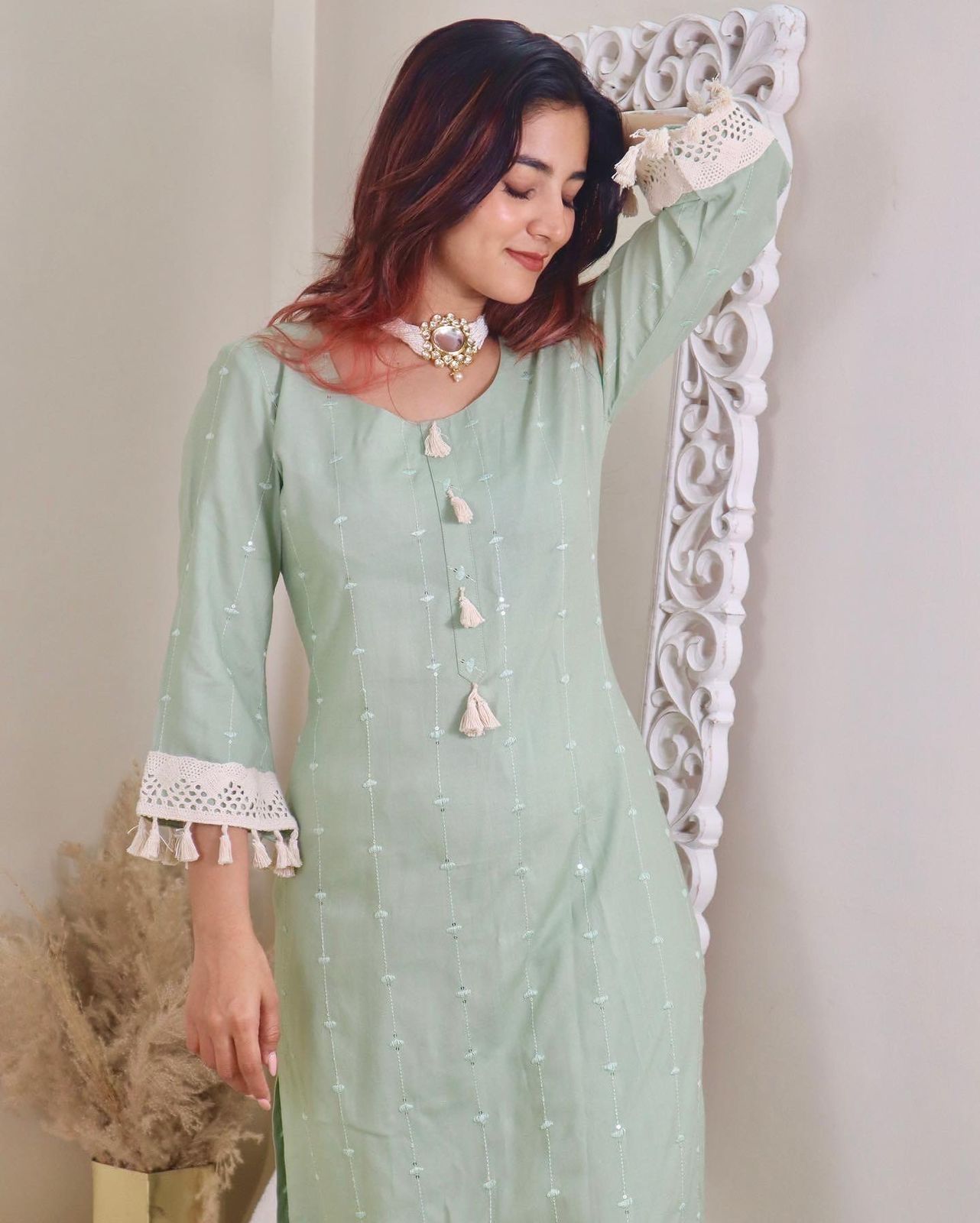 Mint Green Suit with Lace