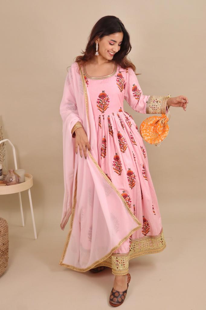 New Blush Pink Anarkali Set